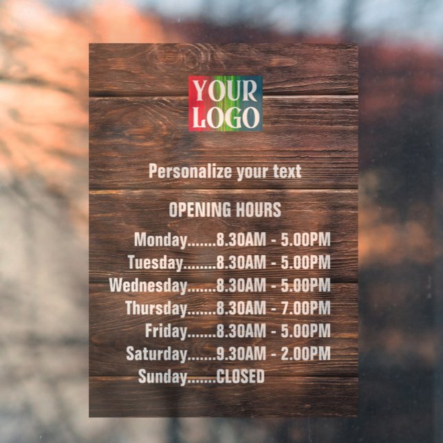 Customisable Wood Logo Text Business Opening Hours Window Cling (Creator Uploaded)