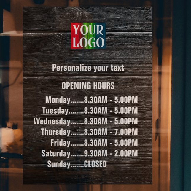 Customisable Wood Logo Text Business Opening Hours Window Cling (Creator Uploaded)