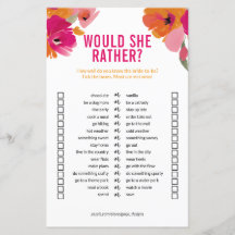 Customisable 'Would She Rather' Bridal Shower Game