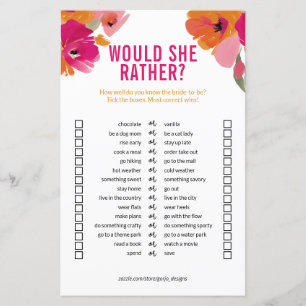 Customisable 'Would She Rather' Bridal Shower Game