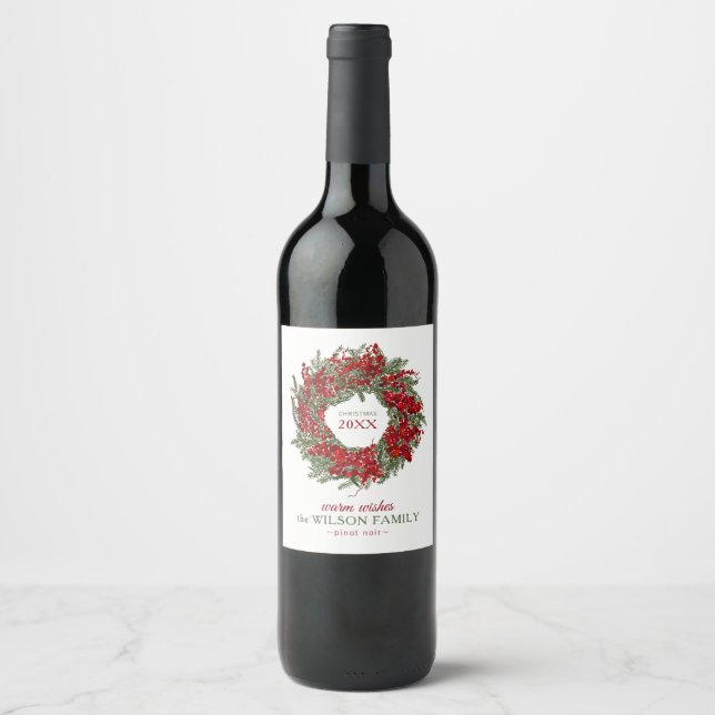 Customisable Wreath Holiday Wine Labels (Front)
