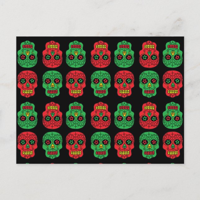 Customisable Xmas Santa Sugar Skulls Holiday Postcard (Front)