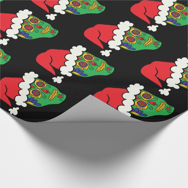 Customisable Xmas Santa Sugar Skulls Wrapping Paper (Corner)