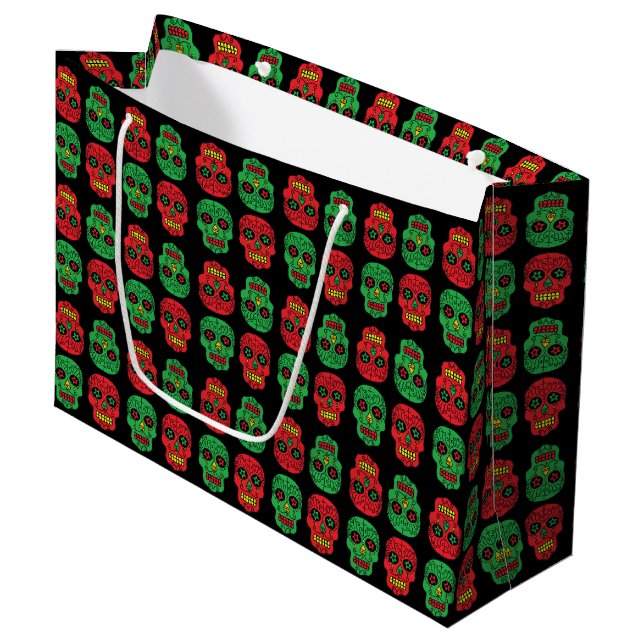 Customisable Xmas Sugar Skulls Large Gift Bag (Front Angled)