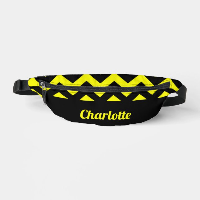 Customisable yellow and black chevron pattern bum bags (Front)