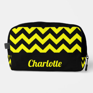 Customisable yellow and black chevron pattern dopp kit