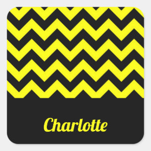 Customisable yellow and black chevron pattern square sticker