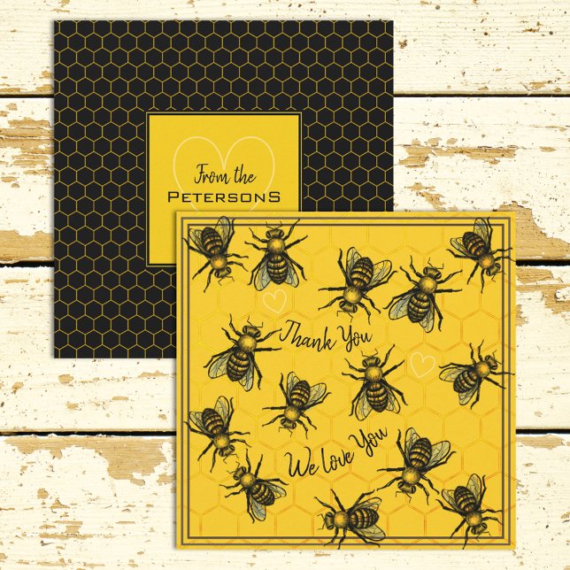 Customisable Yellow and Black Honey Bees Honeycomb Holiday Card (Creator Uploaded)