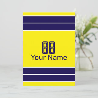 Customisable Yellow and Blue Stripes Burlap Design Invitation