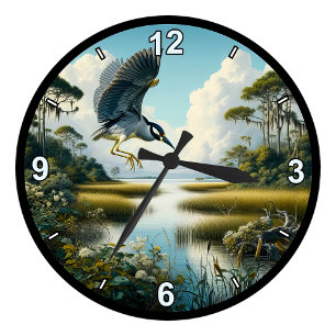 Customisable Yellow-crowned Heron in 8 Styles Round Clock