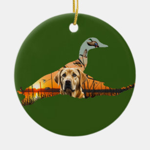Customisable Yellow Labrador Ornament, Duck Ceramic Tree Decoration