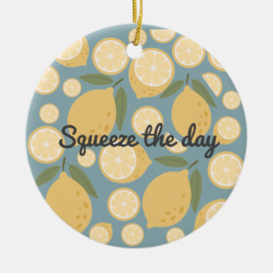 Customisable Yellow Lemon Seamless Pattern Ceramic Tree Decoration