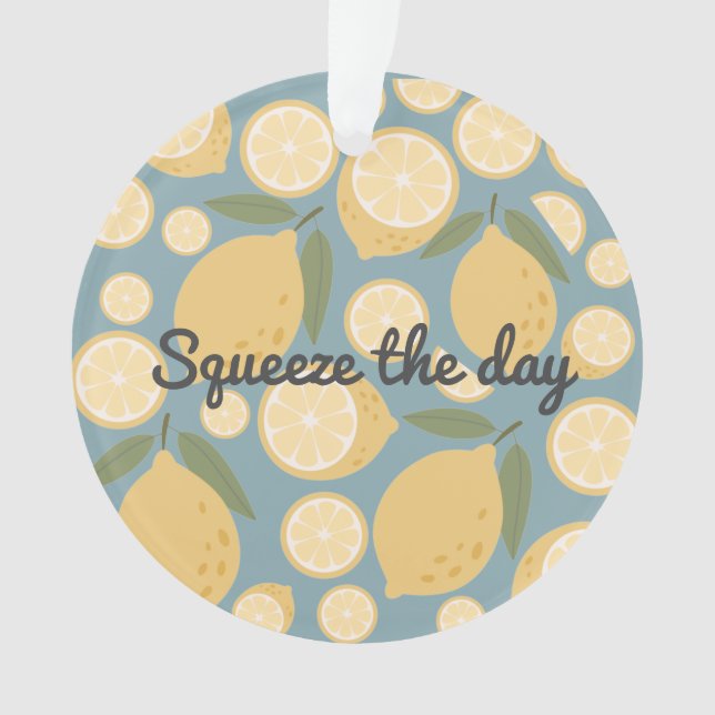 Customisable Yellow Lemon Seamless Pattern Ornament (Front)