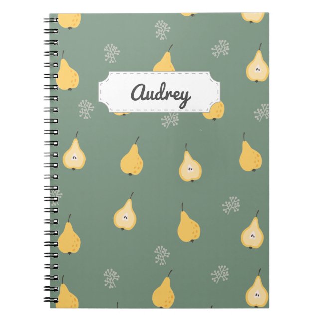 Customisable Yellow Pear Seamless Pattern Notebook (Front)