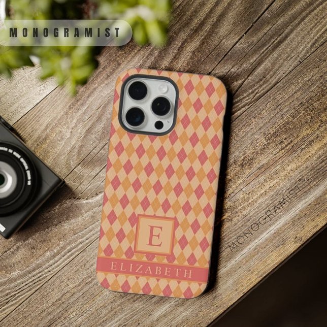 Customisable Yellow Pink Red Orange Argyle Pattern iPhone Case (Customizable Yellow Pink Red Orange Argyle Pattern iPhone Case)