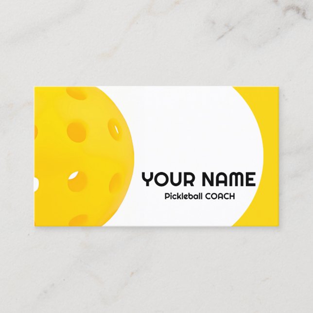 Customisable Yellow realistic pickleball  Business Card (Front)