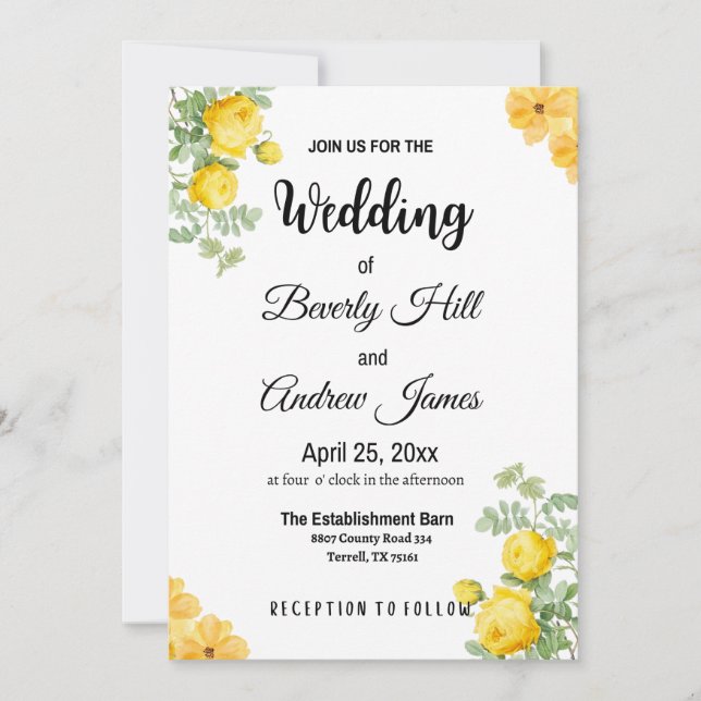 Customisable Yellow Spring Wedding Invitations (Front)