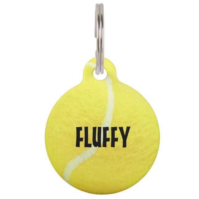 Customisable yellow tennis ball pet tag (Front)