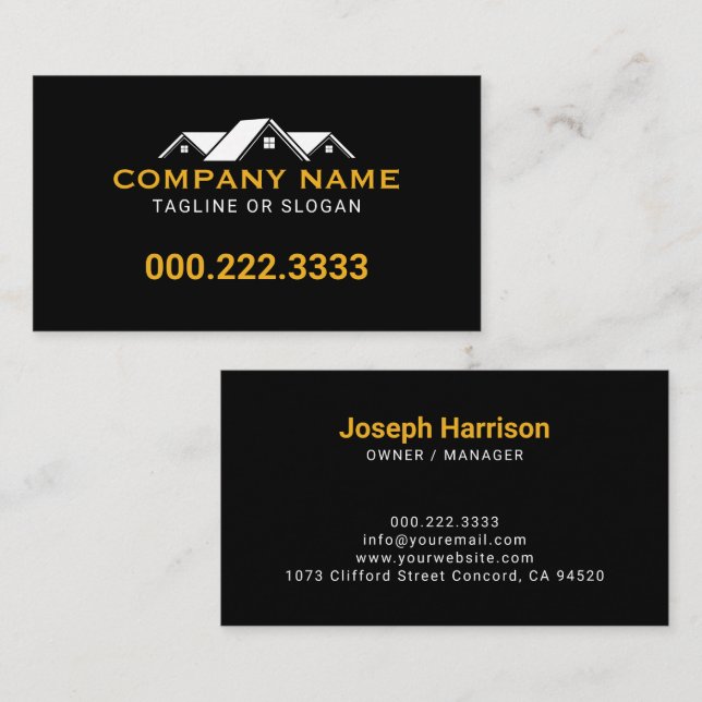 Customisable Yellow White Home Realtors Luxury Business Card (Front/Back)
