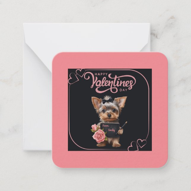 Customisable Yorkie Puppy Valentine's Card (Front)