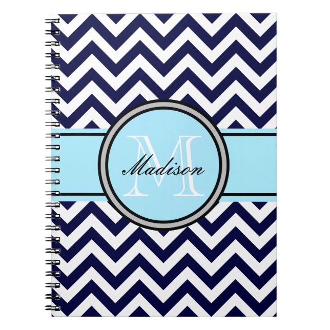 Customisable Zigzag Monogram Notebook in Navy (Front)