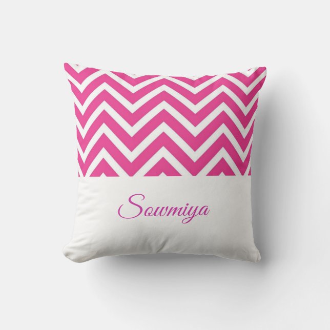 Customisable zigzag pattern pink and white cushion (Front)