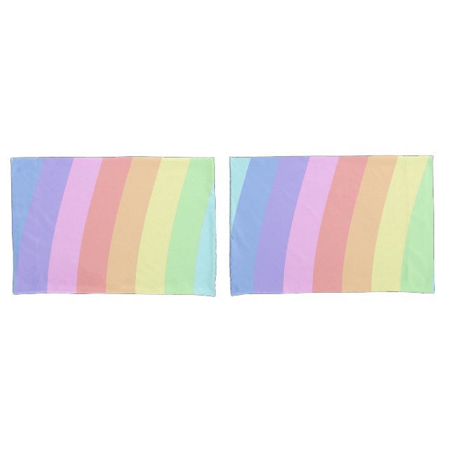 Customisble Girly Pastel Rainbow Wavy Stripes Pillowcase (Front-Set)