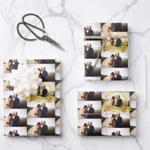 Customise 1st Anniversary Wedding Photo With Gold Wrapping Paper Sheet