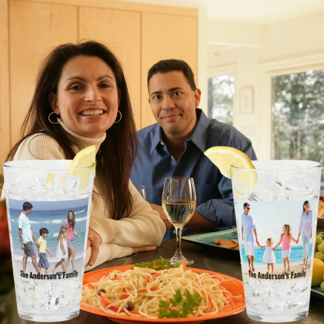 Customise 2 Family Photo | Custom Text Pint on Glass (Creator Uploaded)
