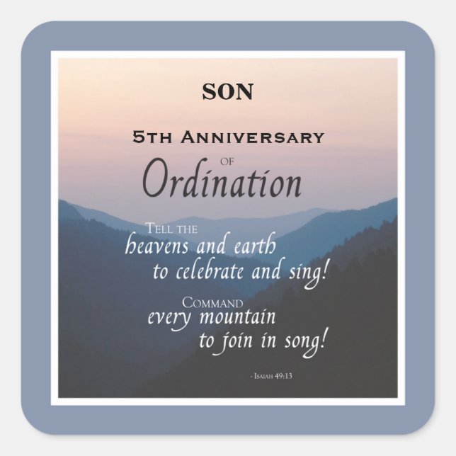 Customise, 5th Anniversary Ordination Square Sticker (Front)
