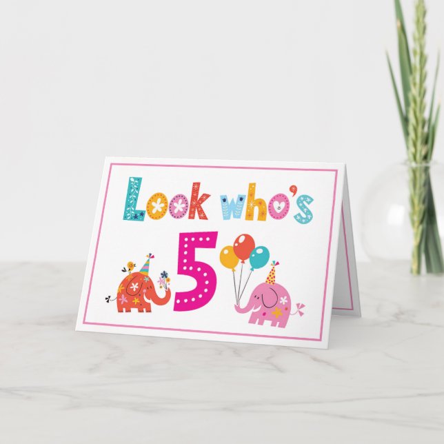 Customise 5th Birthday Card For a Girl (Front)