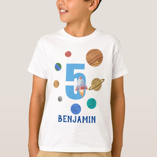 Customise 5th Birthday Solar System Planet T-Shirt (Front)