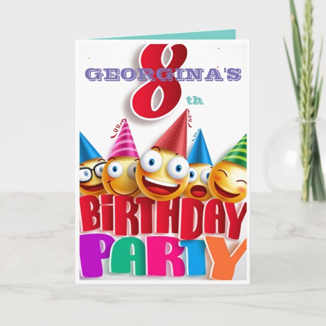 Customise 8th Birthday Card Invitation Boy or Girl (Front)