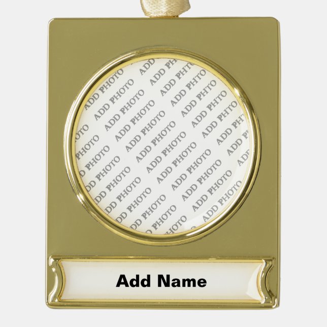 Customise Add Name Photo or Artwork Gold Plated Banner Ornament (Front)