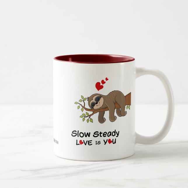 Customise Adorable Sloth HAPPY  Valentine's DAY Two-Tone Coffee Mug (Right)