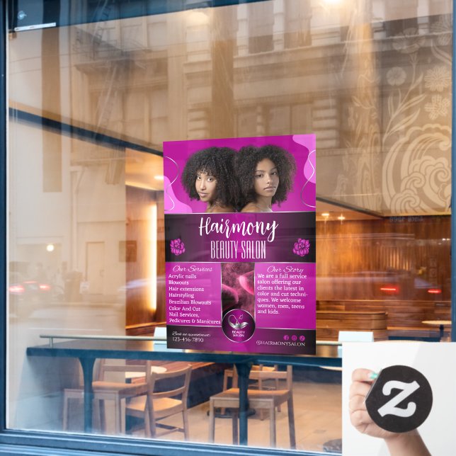 Customise African American Beauty Salon Front Window Cling (Cafe Window)