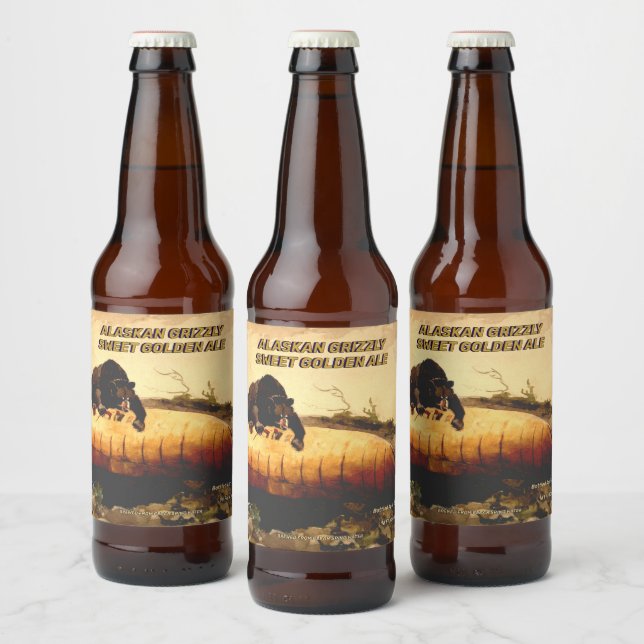 Customise Alaskan Grizzly Golden Ale Detailed Craf Beer Bottle Label (Bottles)
