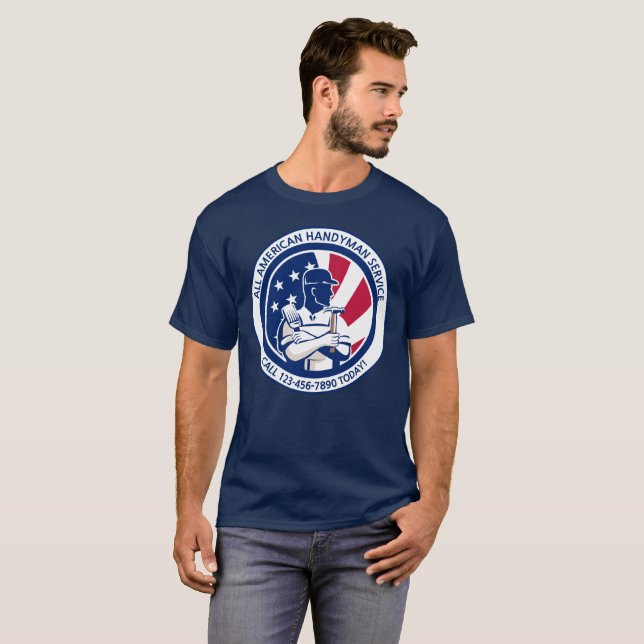 Customise American Patriotic Handyman Advertising  T-Shirt (Front Full)