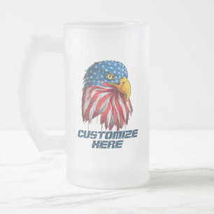 Customise American Patriotic USA Flag Bald Eagle Frosted Glass Beer Mug
