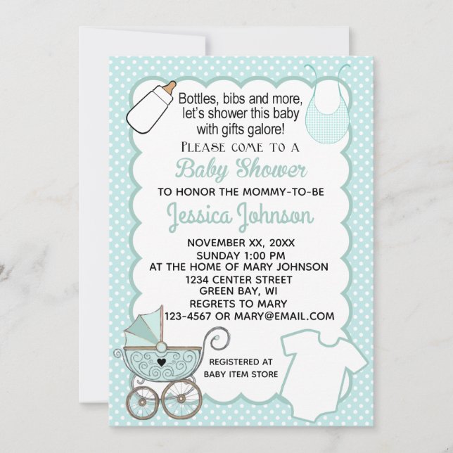 Customise Aqua Scallop Baby Shower Invitation (Front)