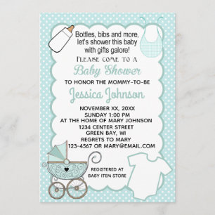 Customise Aqua Scallop Baby Shower Invitation