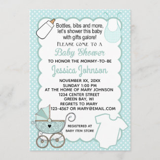 Customise Aqua Scallop Baby Shower Invitation