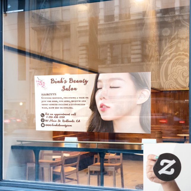 Customise Asian Beauty Hair Salon Business  Window Cling (Cafe Window)