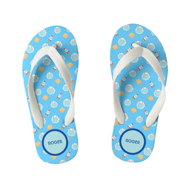 Customise Astronaut Rocket Ship Planets Kid's Flip Flops (Footbed)