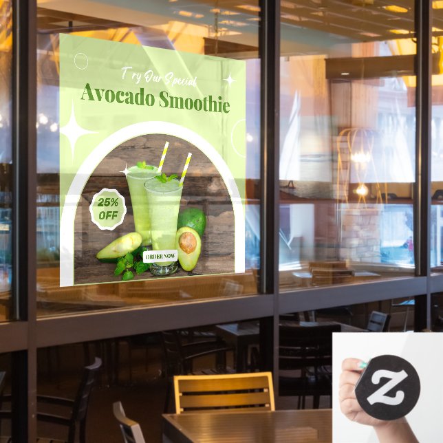 Customise Avocado Smoothie Shop Promo % Off  Window Cling (Restaurant Window)