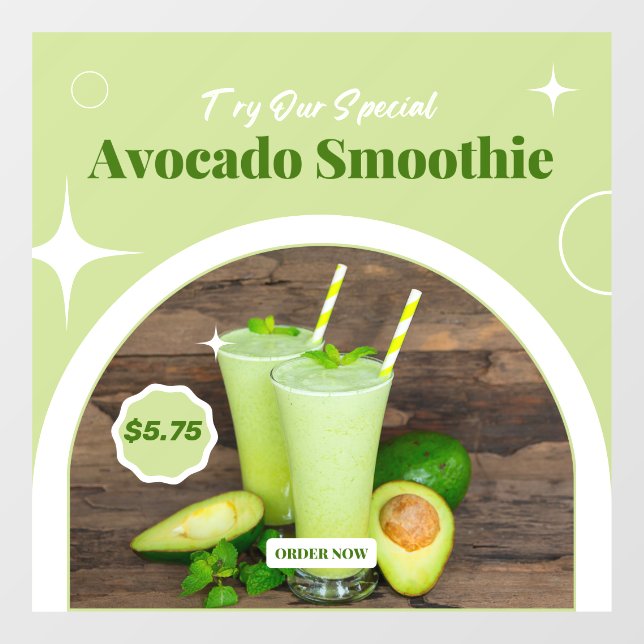 Customise Avocado Smoothie Shop Promo Price Window Cling (Sheet)