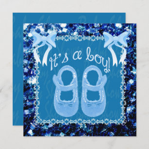 Customise Baby Boy shower Blue sparkles Invitation