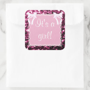 Customise Baby Girl Shower pink sparkles Square Sticker