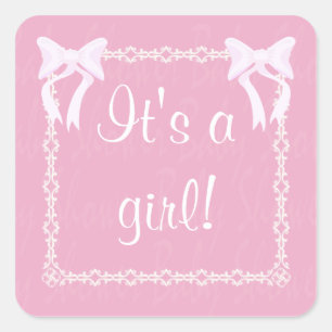 Customise Baby Girl Shower pink square sticker