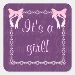 Customise Baby girl shower Purple square sticker